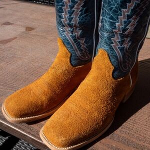 Hondo Men's Cognac Roughout Cowboy Boots with Blue 13" shaft 11.5D